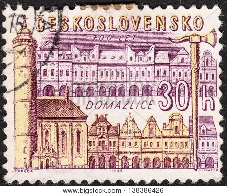 MOSCOW RUSSIA - JANUARY 2016: a post stamp printed in CZECHOSLOVAKIA shows Domazlice town the series 