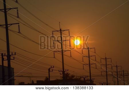 Electric Tower at dusk, with sunrise on a cloudless day.
transpotation