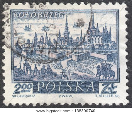 MOSCOW RUSSIA - CIRCA JANUARY 2016: a post stamp printed in POLAND shows a view of Kolobrzeg town the series 