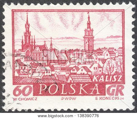 MOSCOW RUSSIA - CIRCA JANUARY 2016: a post stamp printed in POLAND shows a view of Kalisz town the series 