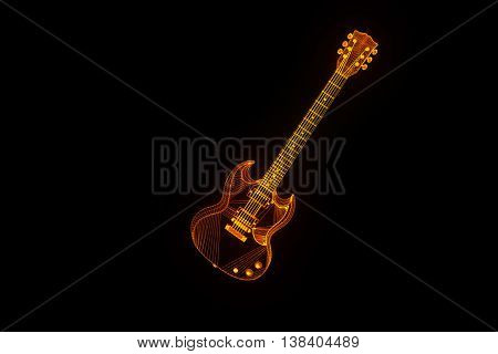 3D Guitar in Hologram Wireframe Style. Nice 3D Rendering