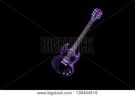3D Guitar in Hologram Wireframe Style. Nice 3D Rendering