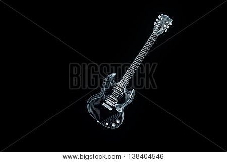 3D Guitar in Hologram Wireframe Style. Nice 3D Rendering