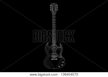 3D Guitar in Hologram Wireframe Style. Nice 3D Rendering