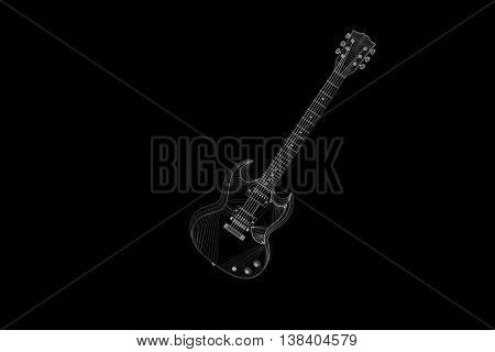 3D Guitar in Hologram Wireframe Style. Nice 3D Rendering