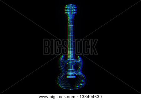 3D Guitar in Hologram Wireframe Style. Nice 3D Rendering