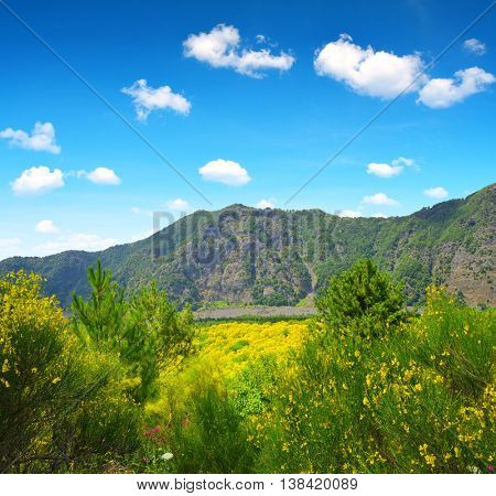 Mount Somma is the remnant of a large volcano, out of which the peak cone of Mount Vesuvius has grown. Province of Naples, in the Campania region, Italy.
