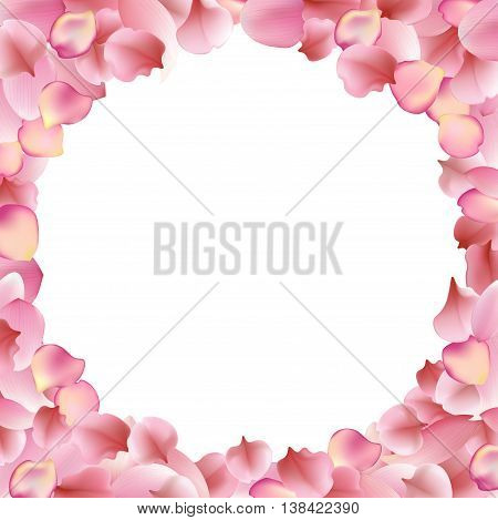 Texture from rose sakura and lotus petals. Background with white round place for text. Vector pattern eps10 floral template