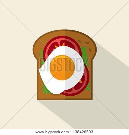 Top View Of Flat Design Sandwich Fried Egg With Tomatoes And Lattuce Vector Illustration. EPS 10