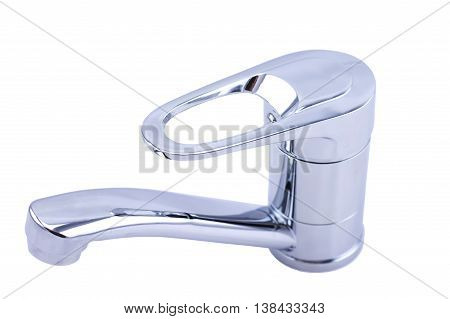 Modern stainless steel tap. Isolated on white background.