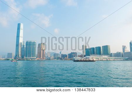 Hong Kong China: 23 OCT 2015 Hongkong Cityscape Victoria Harbour Hongkong Business Center District Hong Kong China