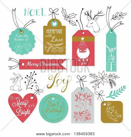 Christmas gifr tags design with hand drawing elements. Vector illustration
