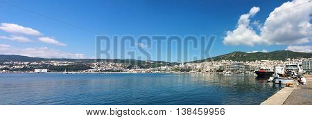 Thasos island greece Kavala city cityscape panorama