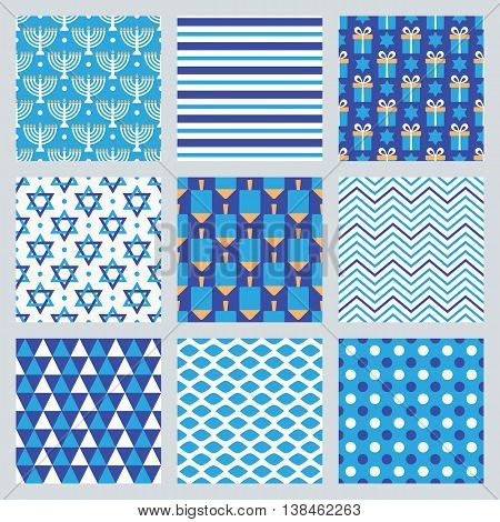 Set of seamless pattern design for Jewish holiday Hanukkah. Vector illustration