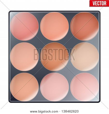 Colourful of Make Up Palette with warm shades. Eyes or face shadow. Beauty and cosmetics design. Editable Vector illustration Isolated on white background.