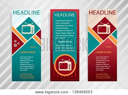 Retro Televisor On Vertical Banner. Modern Abstract Flyer