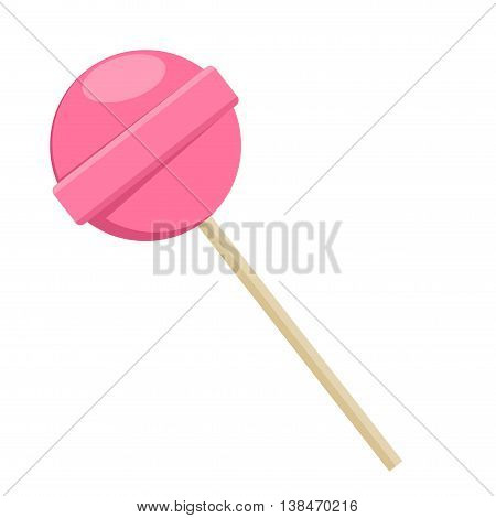 Lollipop sweet food in flat style isolated on white background. Pink lollipop sugar candy dessert vector.