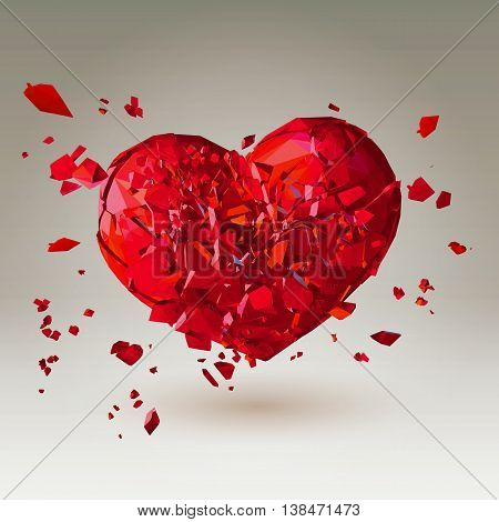 Polygonal 3D broken heart on gradient volume background