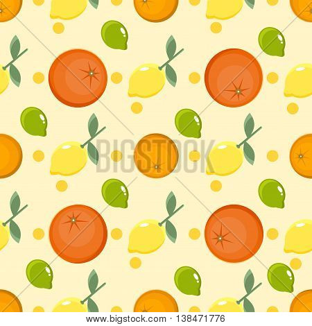 Citrus Pattern. Fruit Background. Summer Bright Background With Lemon And Orange.