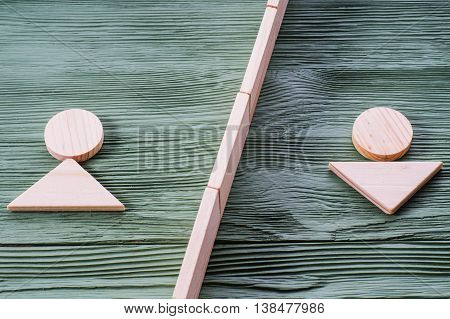 Abstract image of women versus men. The concept of misunderstanding a barrier in relations denial of society. Barriers between people prejudice.