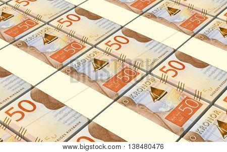 Swedish kronor bills stacks background. 3D illustration.