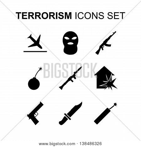 Terrorism icons set. Silhouette flat design vector illustration