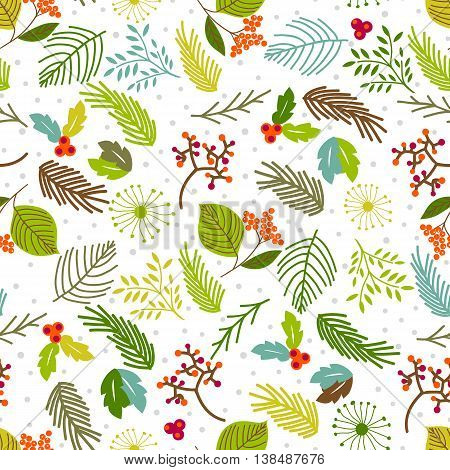 Seamless vector pattern with floral elements. Vintage hand drawn floral background. Holiday card.