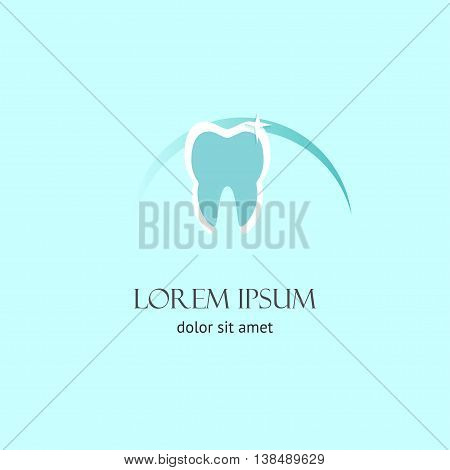 tooth dental logo design on blue background. Template for dental clinic.