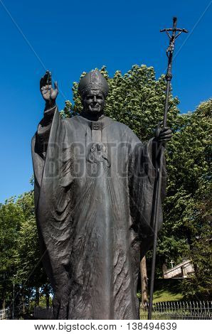 Mount St. Anna Poland - July 7 2016: Statue of Pope John Paul II in the Mount St. Anna in Poland.