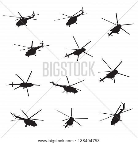 Silhouettes of helicopters, air transport, vector design
