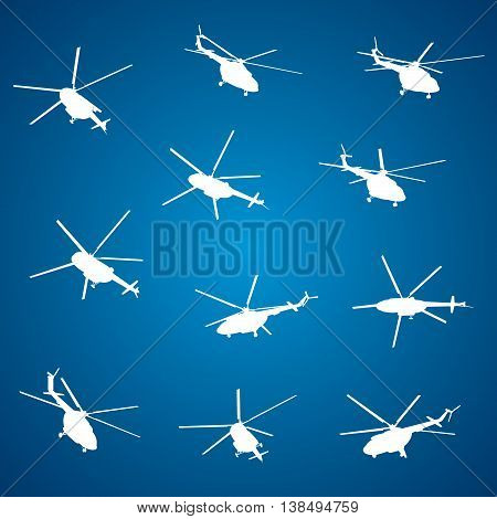 Silhouettes of helicopters, air transport, vector design
