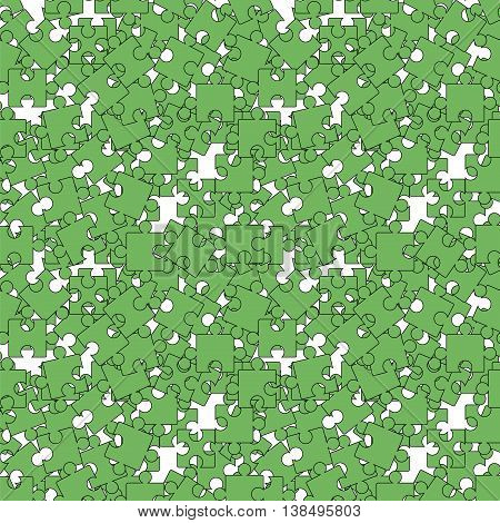 Set of Green Pazzle  on White Background. Seamless Jigsaw Pattern