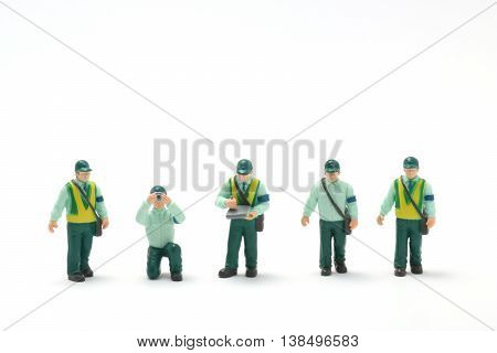 Male police officers on white background. Parking ban crackdown.