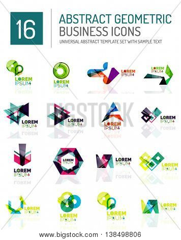 Abstract geometric business logo icon set. Colorful geometrical figure compositions with light effects - triangles circles rings arrows lines