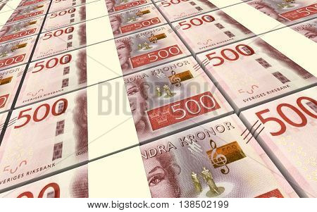 Swedish kronor bills stacks background. 3D illustration.