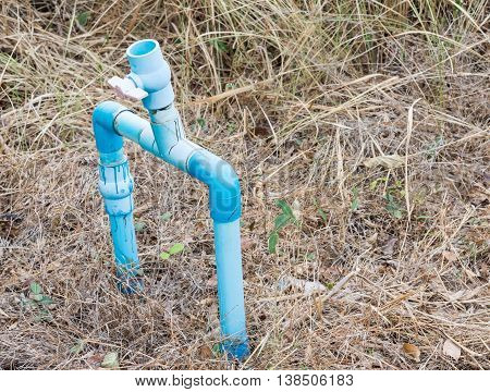 PVC pipe set with plastic valve for ready to recive the water from the rural waterworks.
