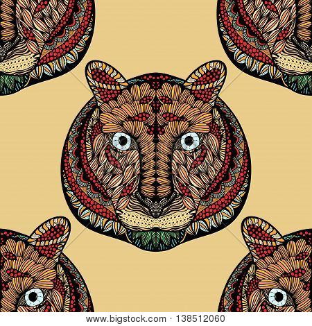 Colored Seamless Tiger pattern. Vector illustration image