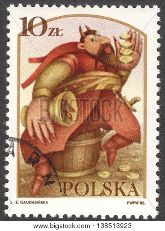 MOSCOW RUSSIA - CIRCA FEBRUARY 2016: a post stamp printed in POLAND shows the Devil Boruta the series "Polish legends" circa 1986