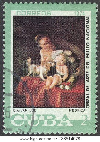 MOSCOW, RUSSIA - CIRCA FEBRUARY, 2016: a post stamp printed in CUBA shows painting by Van Loo, the series 