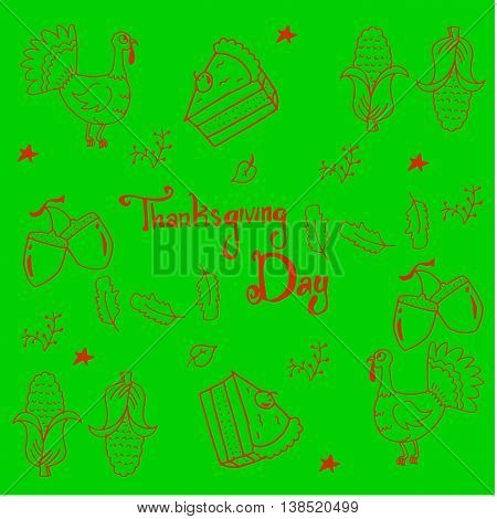 Thankgiving vegetable in doodle on green background vector