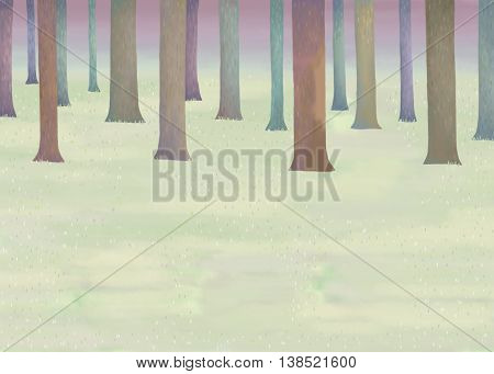 Uncharted forest scenery. Lovely illustration in hand drawn style
