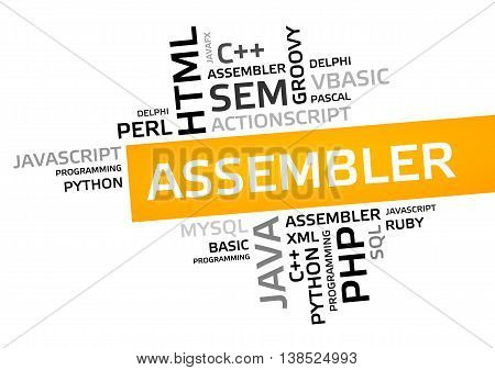 Assembler Word Cloud, Tag Cloud, Vector Graphic