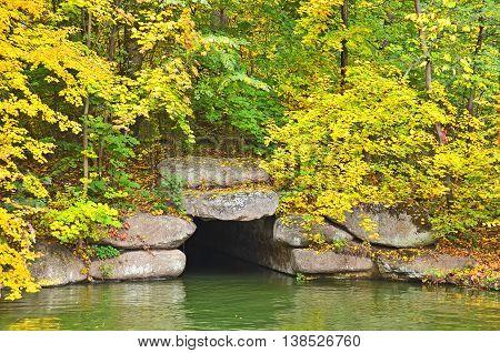 Autumn Park Tree Over Grotto