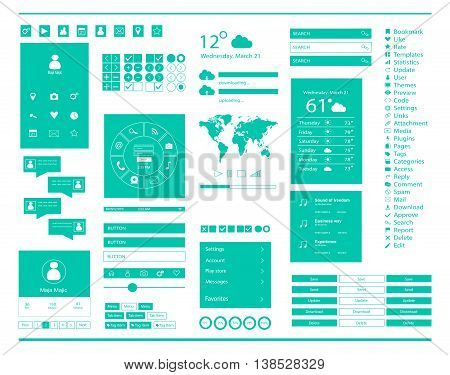 User interface for mobile and web with ui kits flat blue color