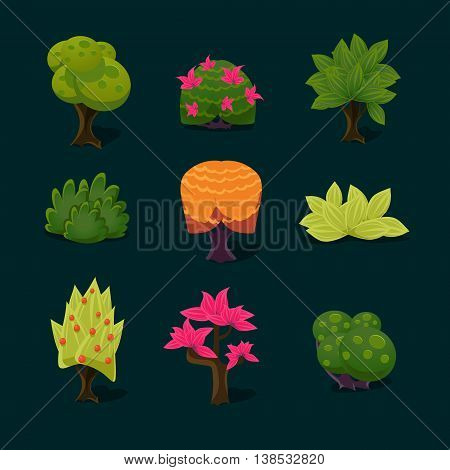 illustration of isolated set of tree on white background