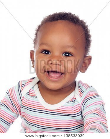 Happy funny african baby six month ago looking at camera