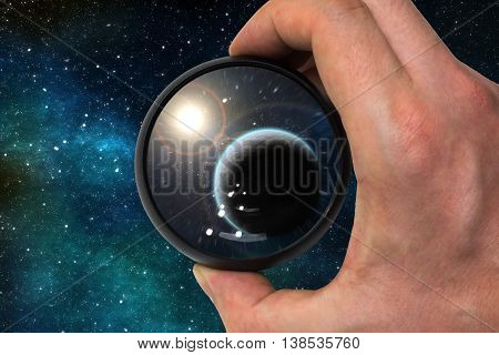 Astronomer scientist found extrasolar planet in distant solar system in outer space with telescope