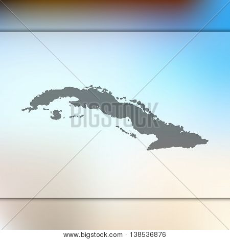 Cuba map on blurred background. Blurred background with silhouette of Cuba. Cuba. Cuba map.