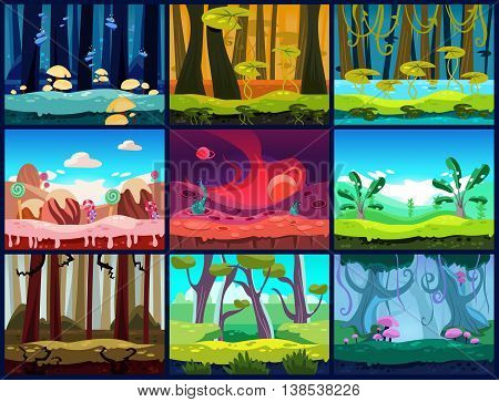 Game background seamless set illustration in modern style for different use