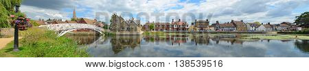 Panorama of the Causeway, Town Offices and Chinese Bridge at Godmanchester Cambridgeshire England,